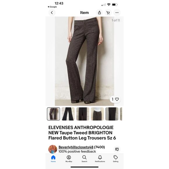 ELEVENSES ANTHROPOLOGIE Tweed BRIGHTON Flared Button Leg Pants 10 - Picture 1 of 10